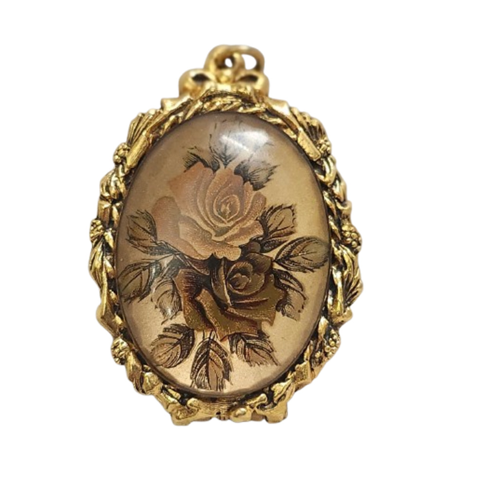 Vtg 1960s 1970s Max Factor Hypnotique Roses Perfume Solid Pendant